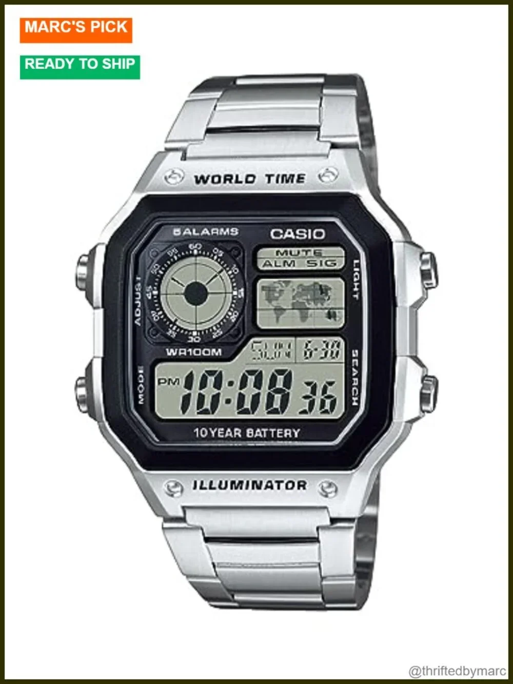Stainless Steel Analog-Digital Watch 100M Water Resistance 10-Year Battery